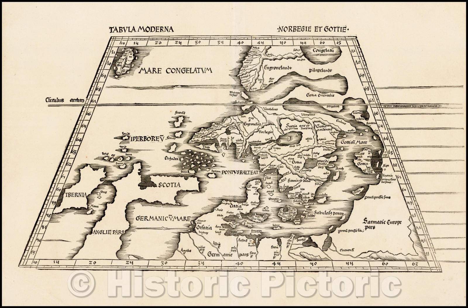 Historic Map - Tabula Moderna Norbegie et Gottie, 1520, Martin Waldseem?ller - Vintage Wall Art