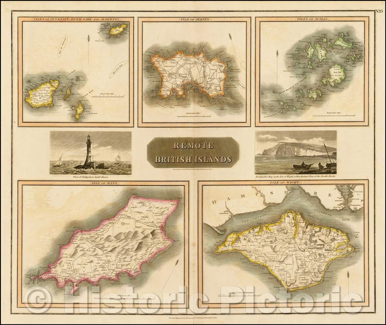 Historic Map - Remote British Islands (Isles of Wight, Guernsey, Herm, Sark, Alderney, Jersey, Scilly, and Mann), 1817, John Thomson - Vintage Wall Art