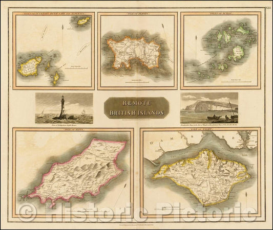 Historic Map - Remote British Islands (Isles of Wight, Guernsey, Herm, Sark, Alderney, Jersey, Scilly, and Mann), 1817, John Thomson - Vintage Wall Art