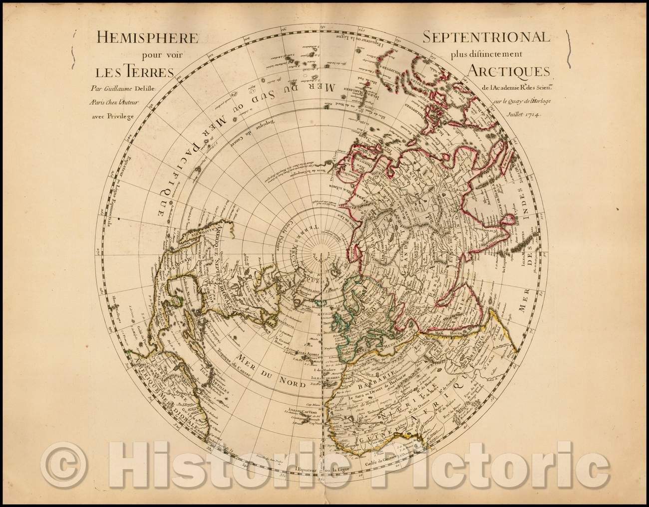 Historic Map - Hemisphere Septentrional pour voir plus distinctement Les Terres Arctiques, 1714, Guillaume De L'Isle - Vintage Wall Art