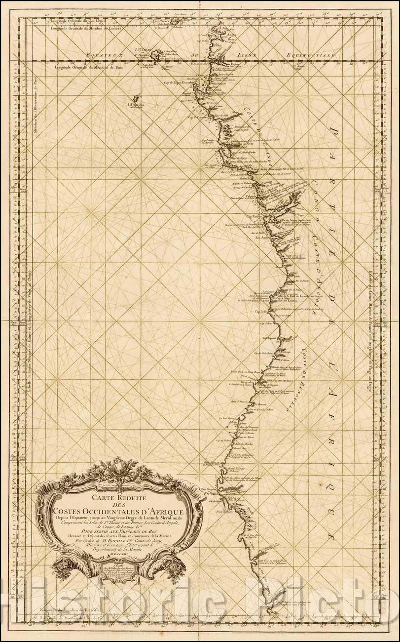 Historic Map - Carte Reduite Des Costes Occidentales d'Afrique Depuis l'Equateur jusqu'ua Vingtieme Degre de Latitude Meridionale Comprenant les Isls de St. Thomas, 1754 v1
