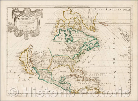 Historic Map - Amerique Septentrionale, 1669, Pierre Mariette - Vintage Wall Art