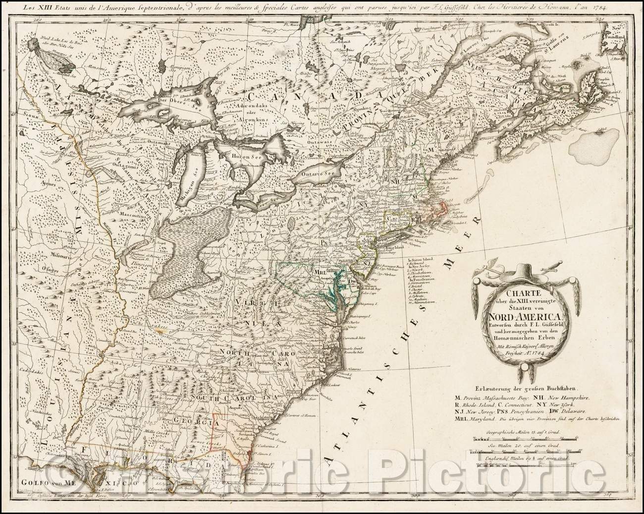 Historic Map - Charte uber die XIII vereinigte Staaten von Nord-America Entworfen, 1784, Franz Ludwig Gussefeld v1
