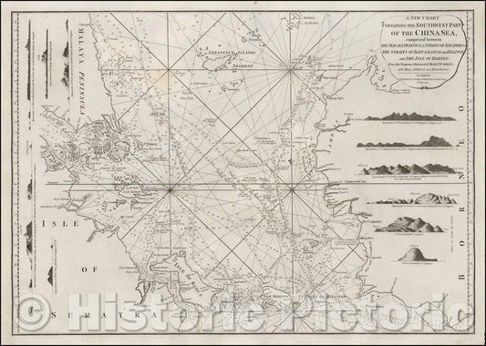 Historic Map - A New Chart Containing the Southwest Part of the China Sea, comprised between The Malaya Peninsula, Straits of Sincapore The Straits of Banca, 1794 - Vintage Wall Art