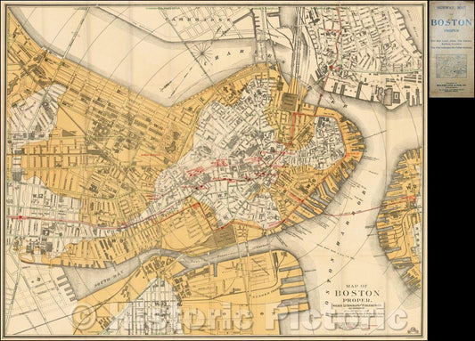 Historic Map - Subway Map of Boston Proper, 1909, George H. Walker & Co. - Vintage Wall Art