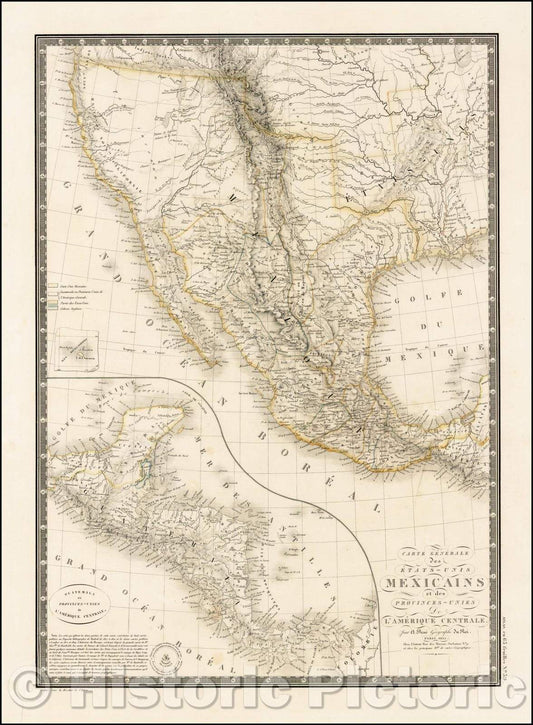 Historic Map - Carte Generale des Etats-Unis Mexicains et des Provinces-Unies De L'Amerique Centrale, 1825, Adrien-Hubert Bru?v2