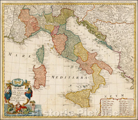 Historic Map - Italia in suos Status divisa et ex prototypo del Isliano desumta, 1752, Homann Heirs v4