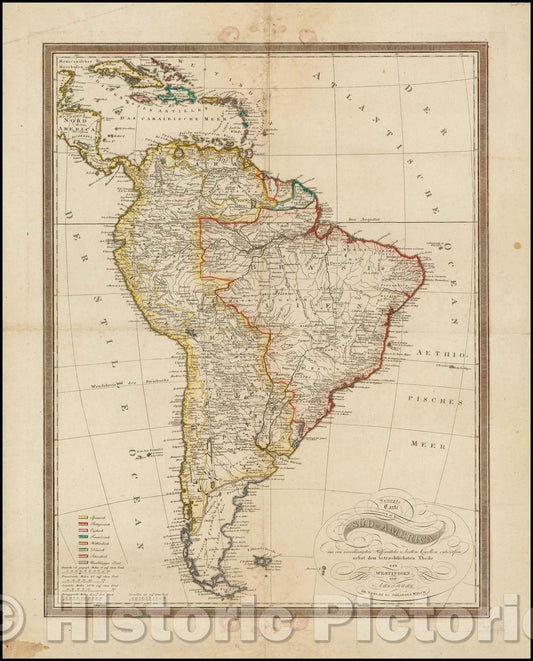 Historic Map - Neueste Carte von Sud=America aus den zuverlassigsten Hilfsmitteln/Map of South America and the West Indies, 1819, Johann Walch - Vintage Wall Art
