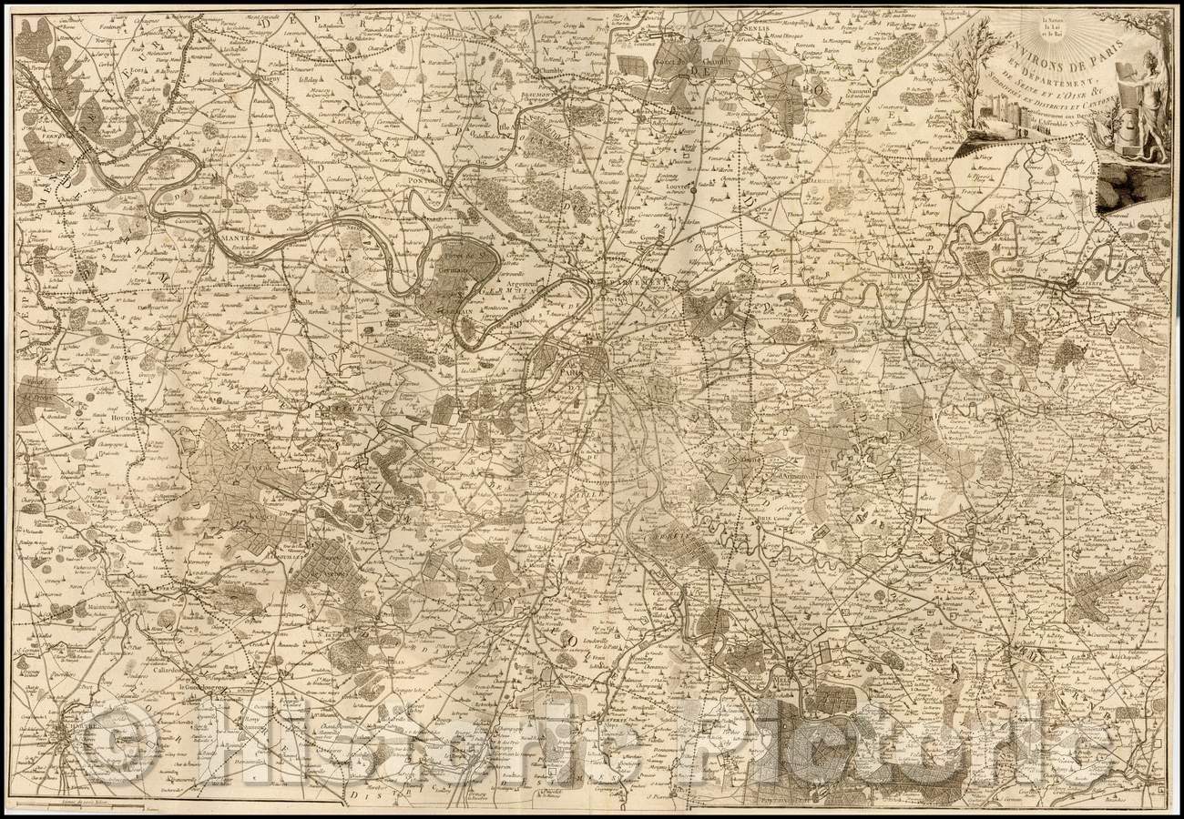 Historic Map - Environs De Paris et Departement De Seine et L'Oise Subdivis? en Dist :: Paris Department and De Seine and Oise The & c. Subdivided, 1790 - Vintage Wall Art