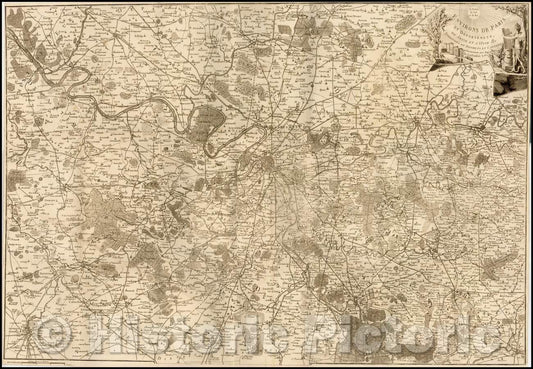 Historic Map - Environs De Paris et Departement De Seine et L'Oise Subdivis? en Dist :: Paris Department and De Seine and Oise The & c. Subdivided, 1790 - Vintage Wall Art