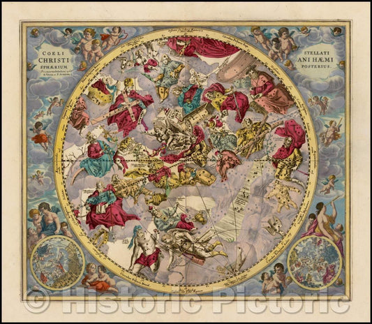 Historic Map - Coeli Stellati Christiani Haemisphaerium Posterius, 1660, Andreas Cellarius v2