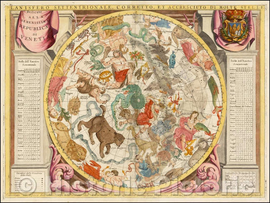 Historic Map - Planisfero Settentrionale, Corretto, Et Accresciuto Di Molte Stelle/Map of the northern sky, 1691, Vincenzo Maria Coronelli - Vintage Wall Art