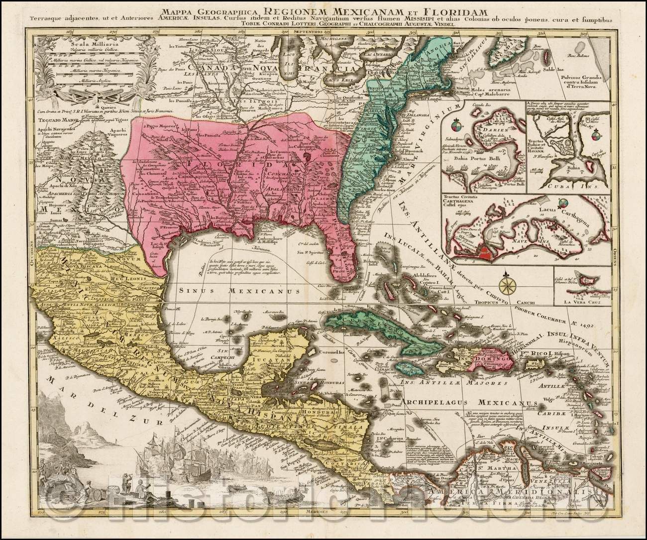 Historic Map - Regionem Mexicanam Et Floridam Terrasque adjacentes, ut et Anteriores Americae Insulas, Cursus itidem et Reitus Navigantium versus, 1740 v1