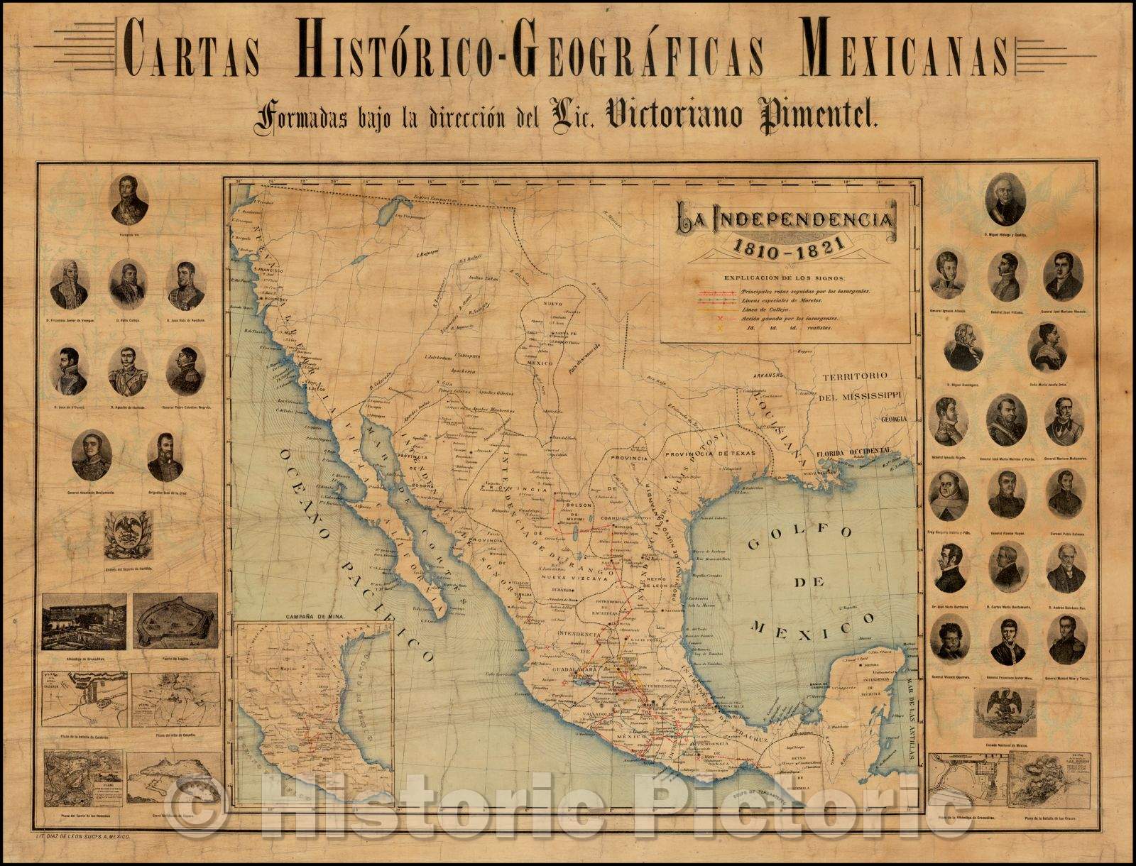 Historic Map - Cartas Historico-Geograficas Mexicanas formado bajo la direccion del Lic. Victoriano Pimentel, 1900, Diaz de Leon v2