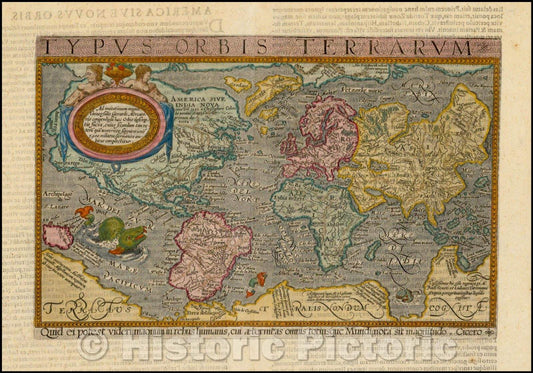 Historic Map - Typus Orbis Terrarum/Map of the World, which first appeared in Botero's, 1596, Lambert Andreas - Vintage Wall Art