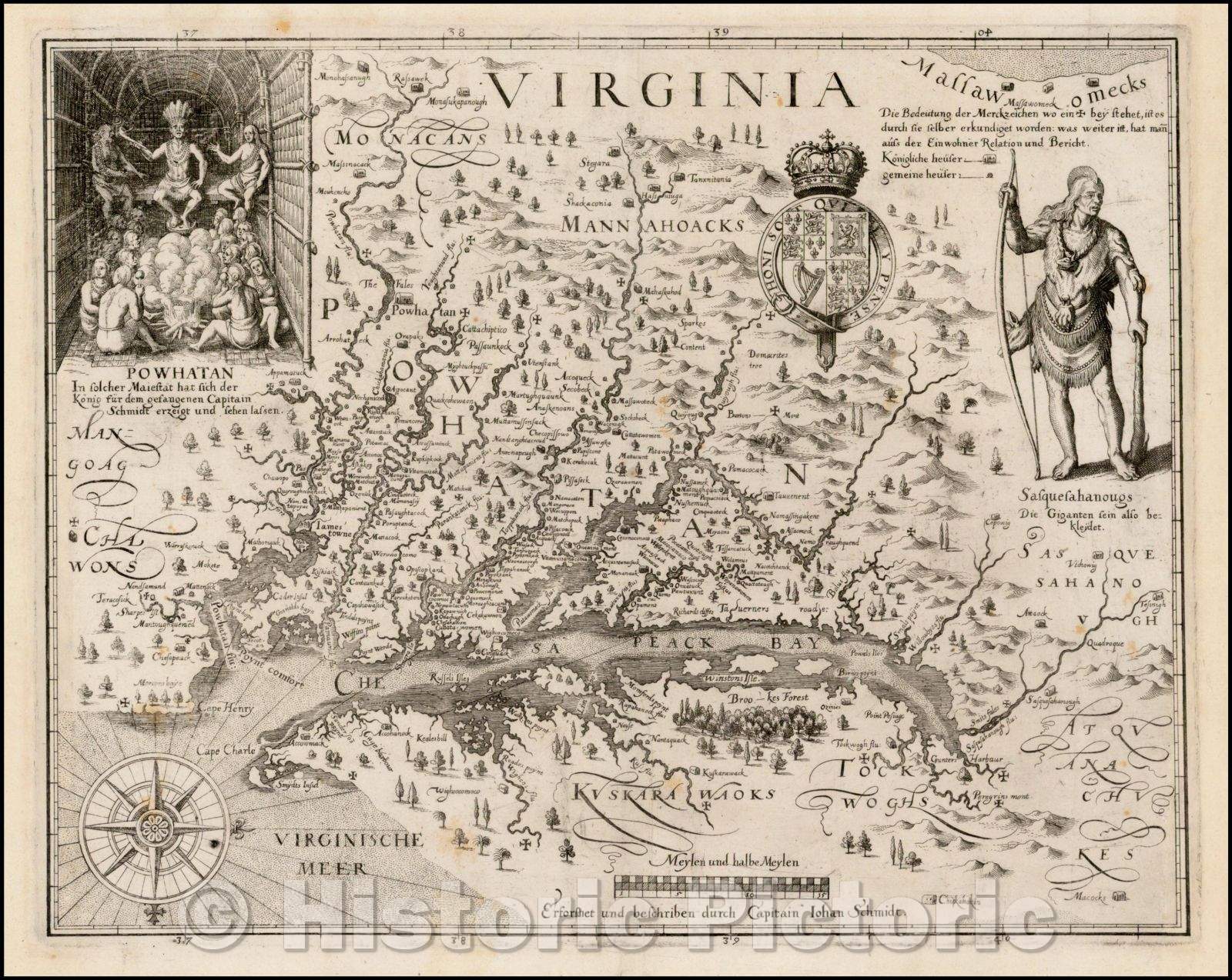 Historic Map - Virginia, 1627, John Smith - Vintage Wall Art