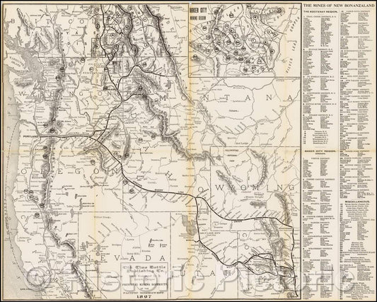 Historic Map - Old Time Bottle Publishing Co, 1897, - Vintage Wall Art