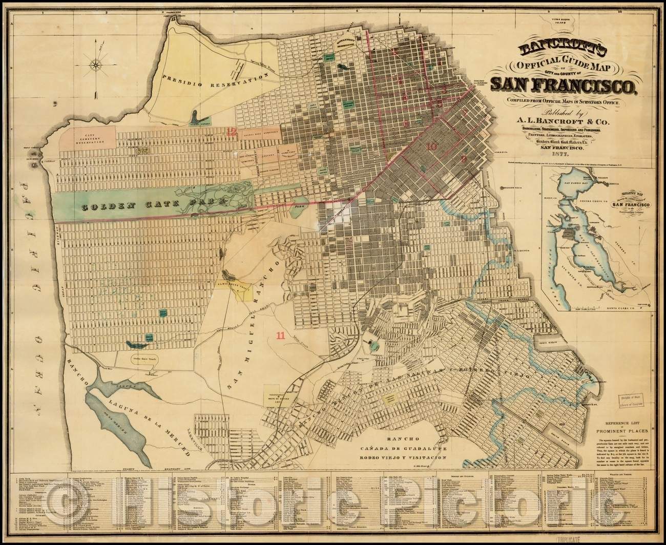 Historic Map - Bancroft's Official Guide Map of the City and County of San Francisco, 1877, A.L. Bancroft & Co. - Vintage Wall Art