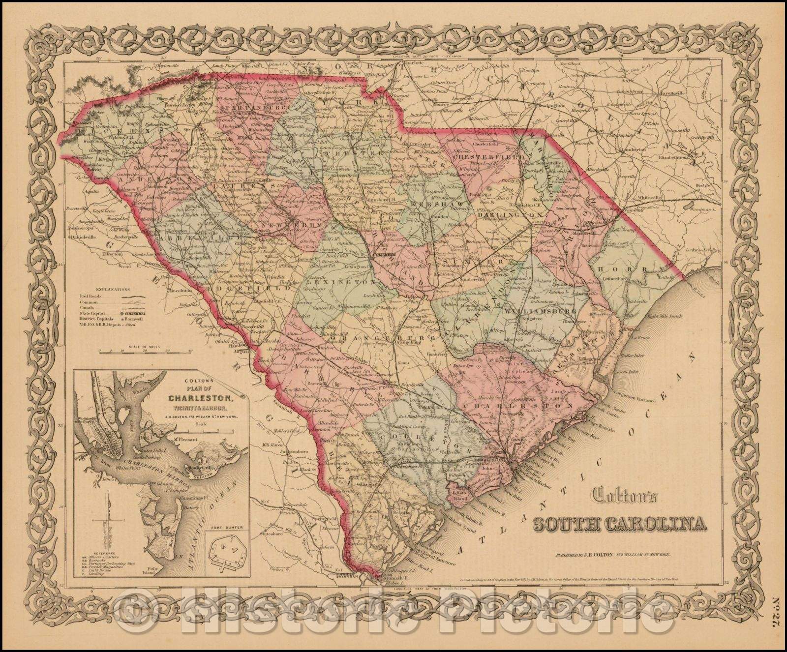 Historic Map - Colton's South Carolina [Charleston Inset], 1861, Joseph Hutchins Colton - Vintage Wall Art