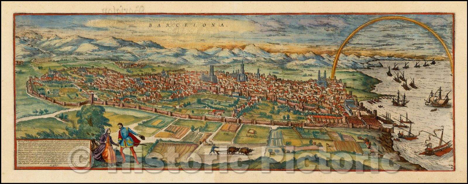 Historic Map - Barcelona, 1578, Georg Braun - Vintage Wall Art