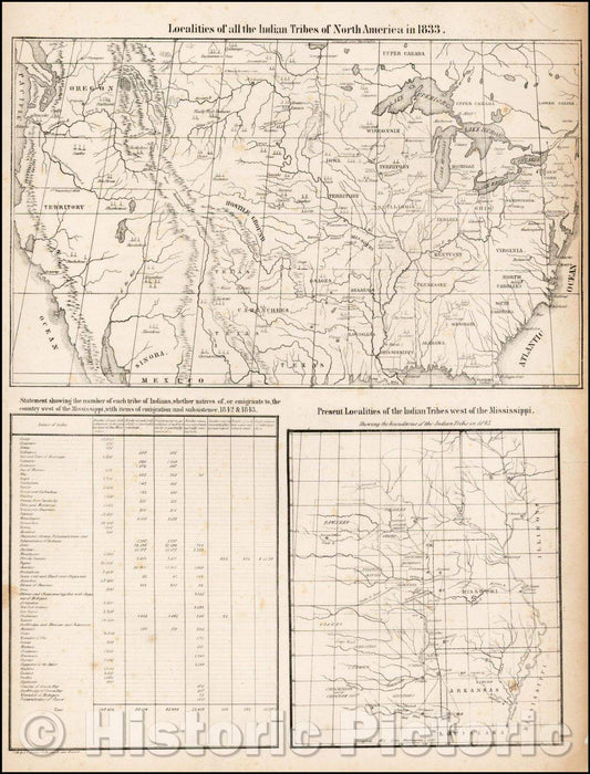 Historic Map - Localities of all the Indian Tribes of North America in, 1844, Thomas L. McKenny v1