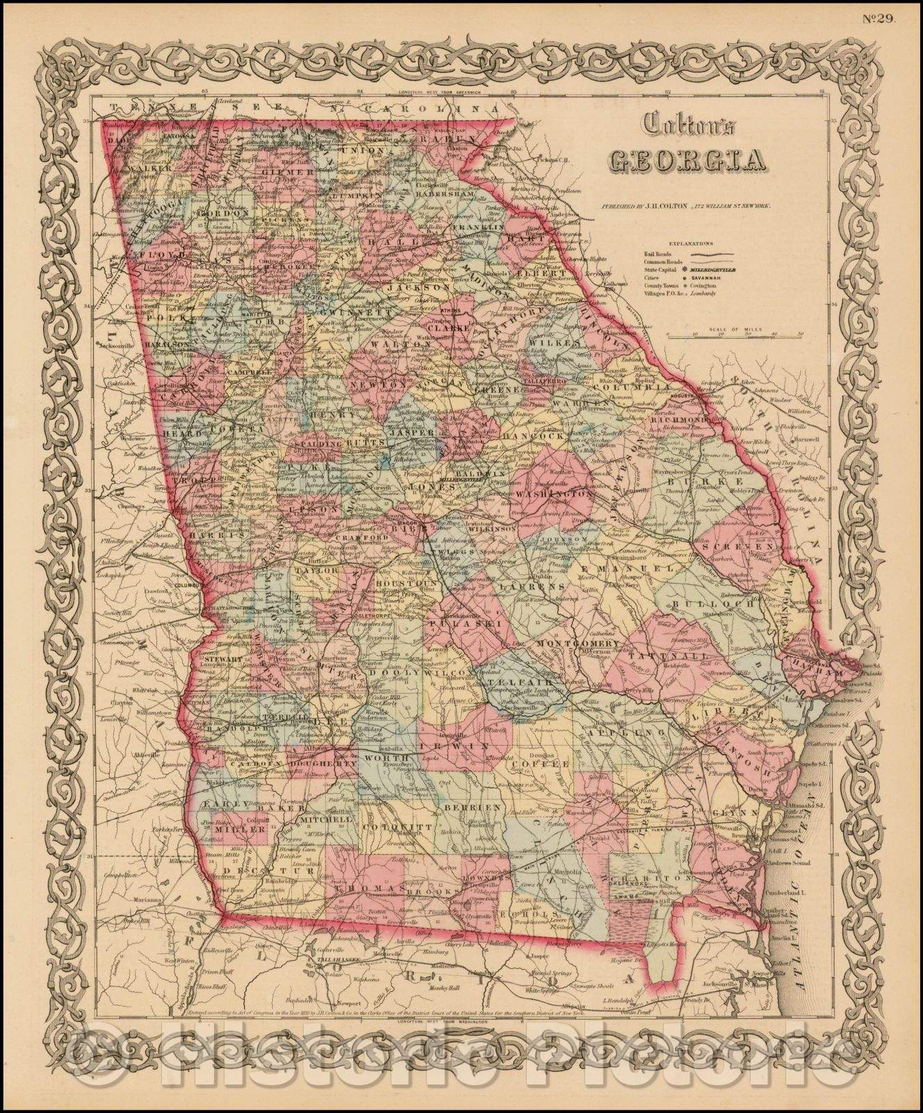 Historic Map - Colton's Georgia, 1858, G.W. & C.B. Colton - Vintage Wall Art