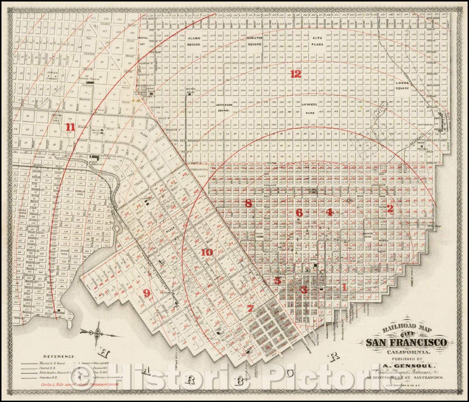 Historic Map - Railroad Map of the City of San Francisco California, 1863, Britton & Co. - Vintage Wall Art