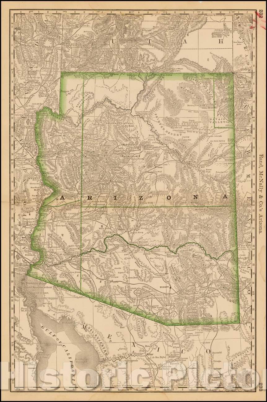 Historic Map - Arizona, 1876, Rand McNally & Company - Vintage Wall Art