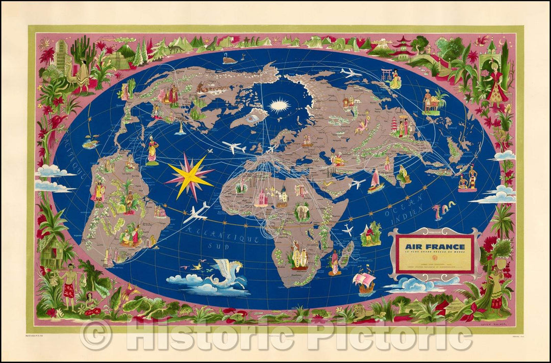 Historic Map - World Air France - Le Plus Grand Reseau Du Monde, 1959, Lucien Boucher v1