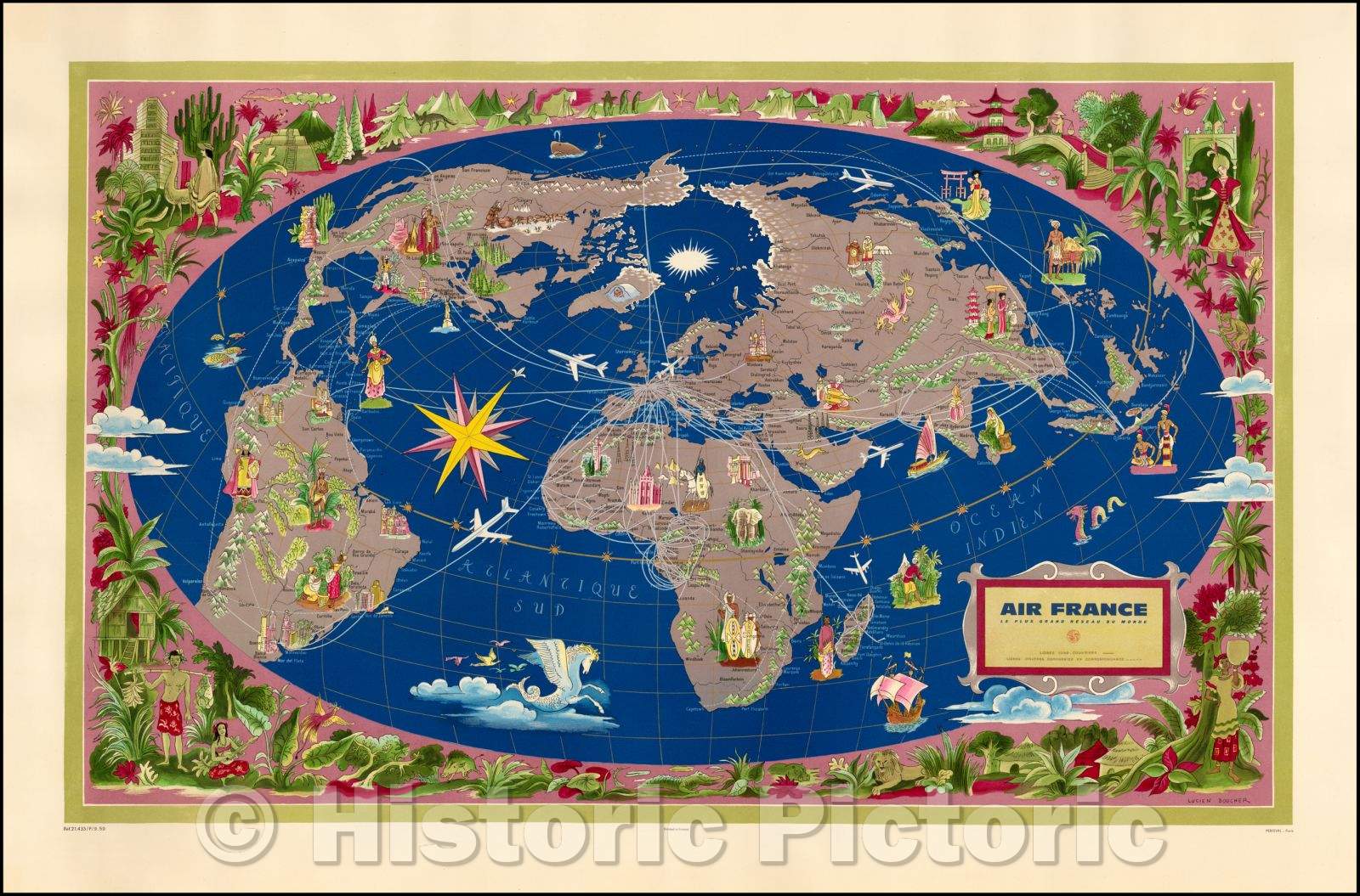 Historic Map - World Air France - Le Plus Grand Reseau Du Monde, 1959, Lucien Boucher v1