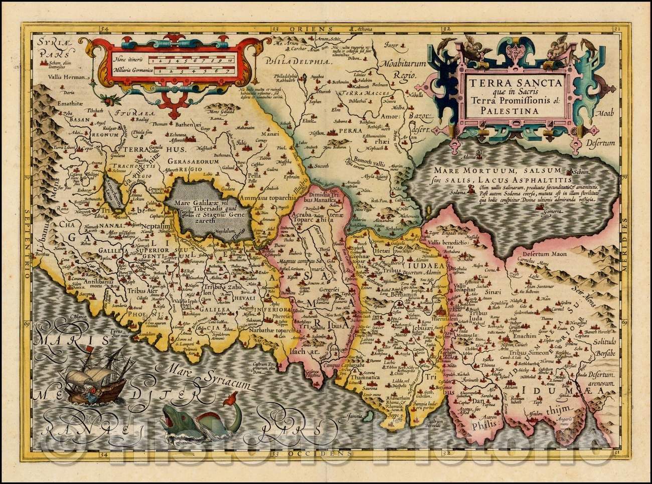 Historic Map - Terra Sancta quae in Sacris Terra Promissionis ol: Palestina, 1619, Jodocus Hondius v1