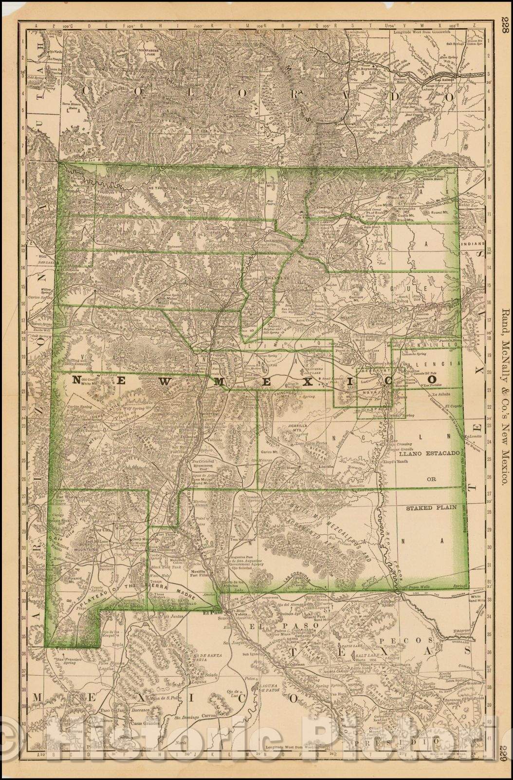 Historic Map - Rand McNally & Co.'s New Mexico, 1878, William Rand - Vintage Wall Art