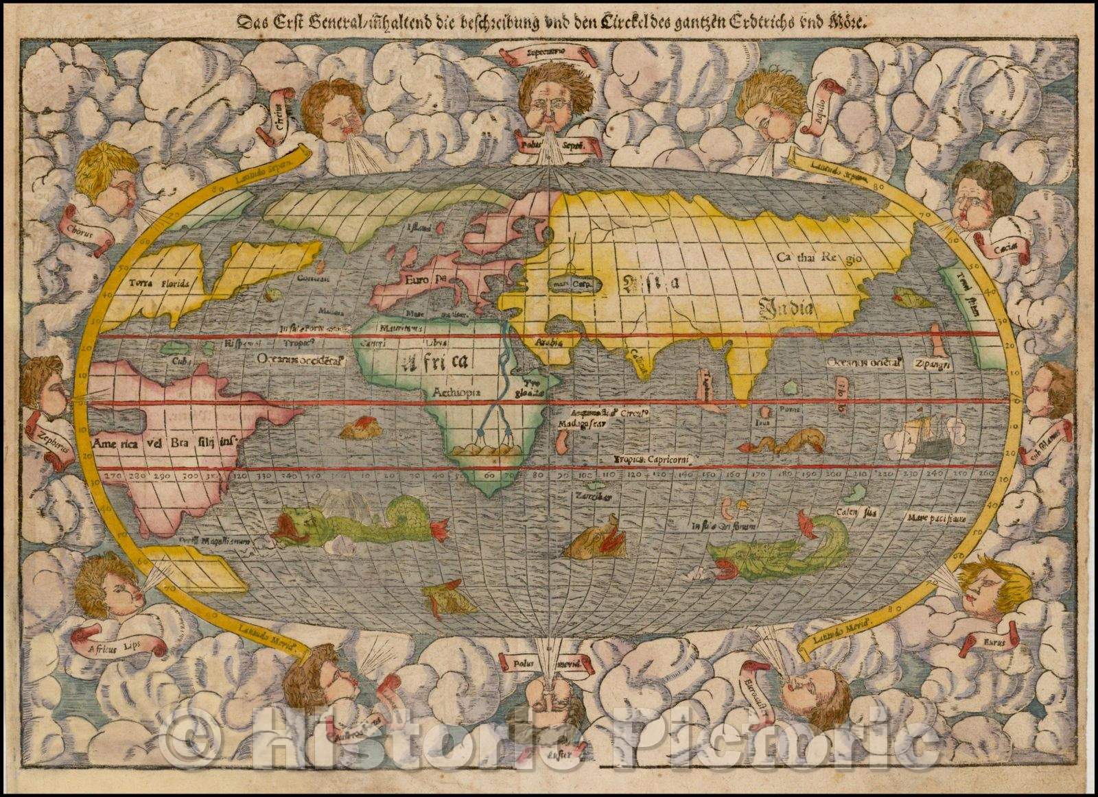 Historic Map - [Modern World] Das Erst General/inhaltend die beschreibung/Munster's Map of the modern world, west coast of America, 1550, Sebastian M?nster - Vintage Wall Art