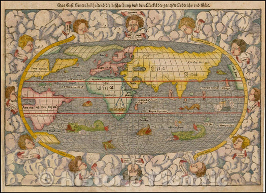 Historic Map - [Modern World] Das Erst General/inhaltend die beschreibung/Munster's Map of the modern world, west coast of America, 1550, Sebastian M?nster - Vintage Wall Art