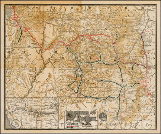 Historic Map - Denver and Rio Grande Railroad System, 1889, Denver & Rio Grande RR - Vintage Wall Art