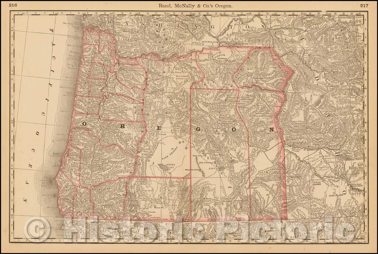 Historic Map - Rand McNally &. Co.'s Oregon, 1878, William Rand - Vintage Wall Art