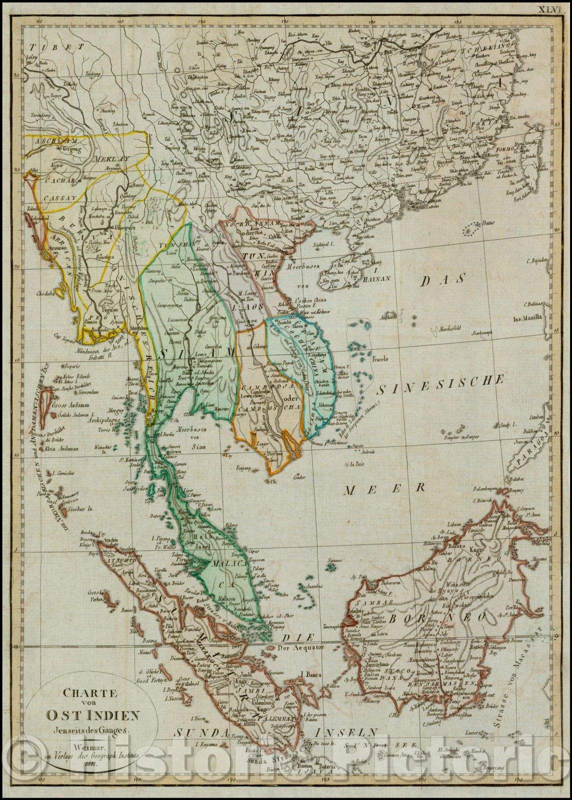 Historic Map - Charte von Ostindien Jenseits de Ganges, 1811, Weimar Geographische Institut - Vintage Wall Art