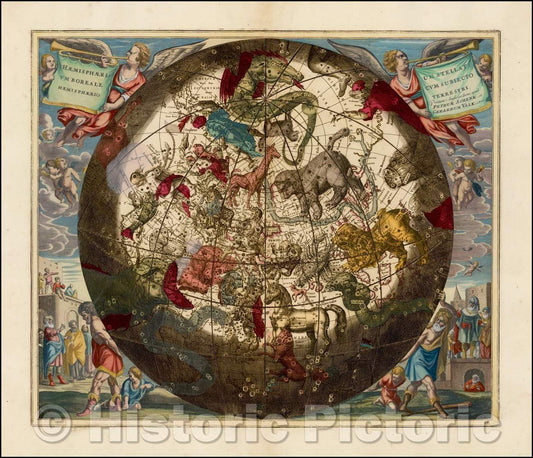 Historic Map - Haemisphaerium Stellatum Boreale Cum Subiecto Hemisphaerio Terrestri, 1660, Andreas Cellarius v1