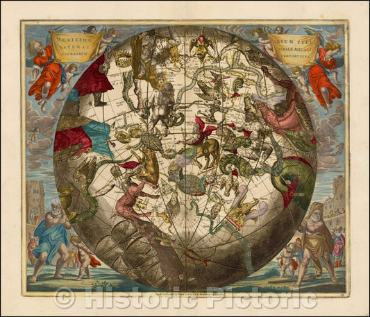 Historic Map - Haemisphaerium Stellatum Australe Cum Aequali Sphaerarum Proportione, 1708, Andreas Cellarius v3