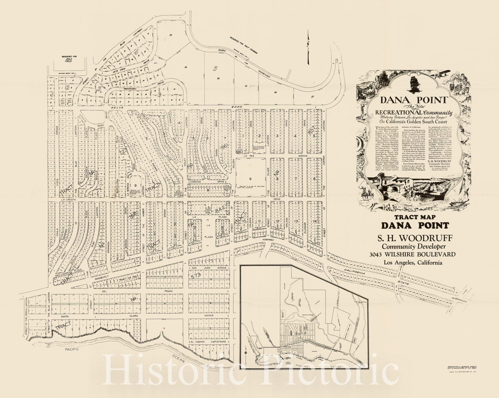 Dana Point - Tract and Community Development Map, 1928 ca | Historical Map Print