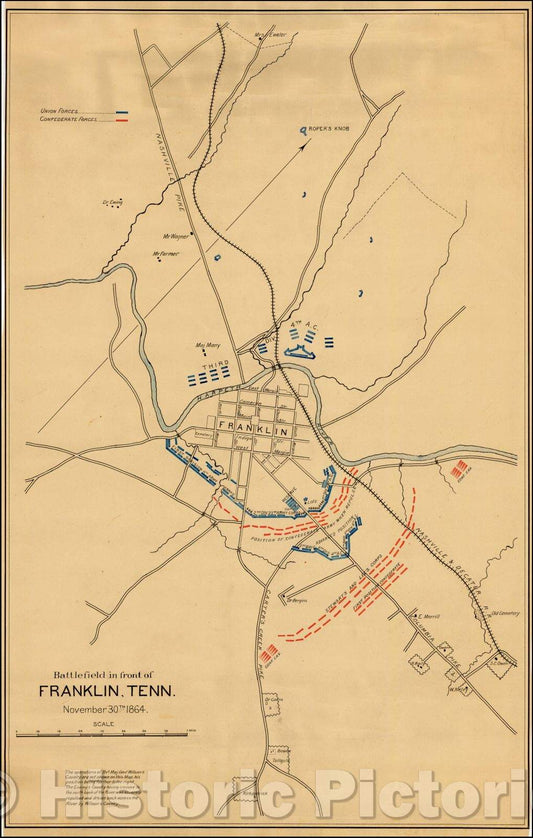 Historic Map - Battlefield in front of Franklin, Tenn. November 30th 1864, 1870, Anonymous - Vintage Wall Art