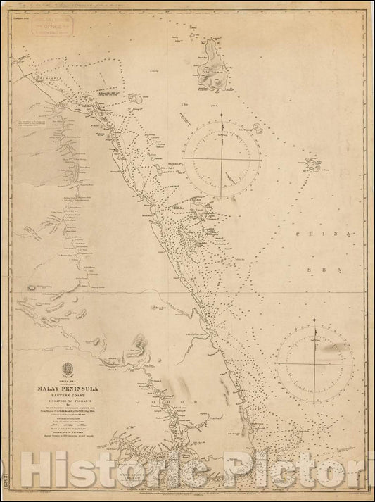 Historic Map - Malay Peninsula Eastern Coast. Singapore to Tioman I, 1869, British Admiralty - Vintage Wall Art