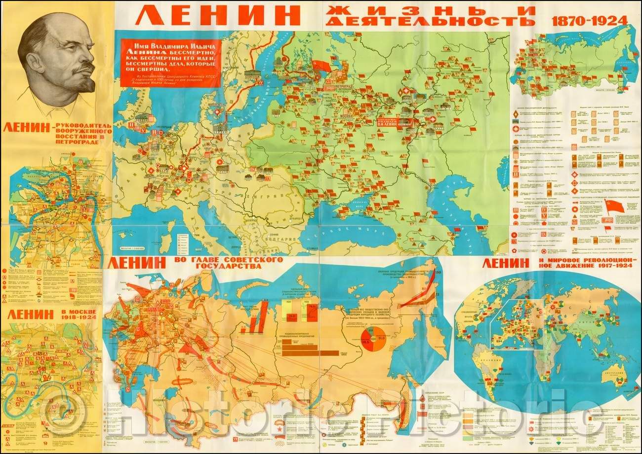 Historic Map - Lenin (1870-1924) (Title in Russian Cyrillic), 1988, Anonymous - Vintage Wall Art
