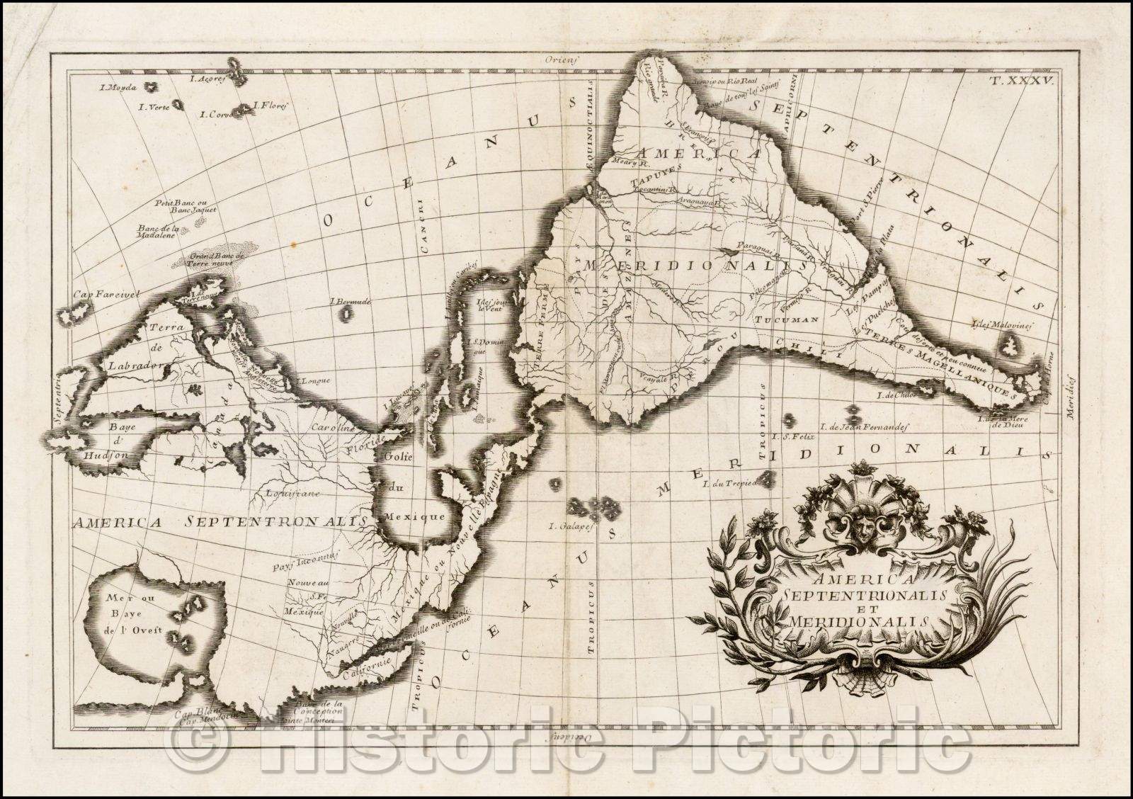 Historic Map - America Septentrionalis et Meridionalis/Map of America, based upon an important Wall Map by Longchamps, first published in 1754, 1774 - Vintage Wall Art