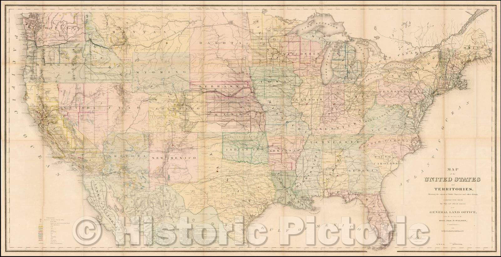 Historic Map - Map of the United States and Territories, Showing the extent of Public Surveys and other Details, 1869, U.S. General Land Office - Vintage Wall Art
