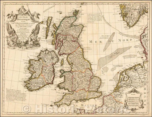 Historic Map - Les Isles Britanniques ou sont le Rme. d'Angleterre tire de Sped celuy d'E, 1702 - Vintage Wall Art