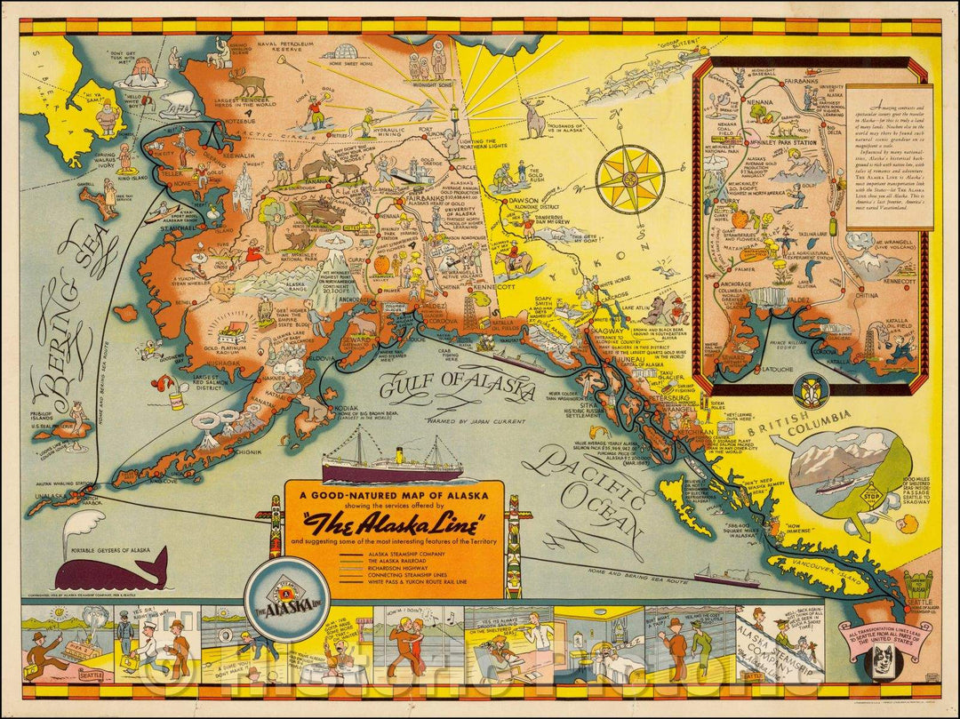 Historic Map - A Good-Natured Map of Alaska showing the services offered, 1939, Edward Camy v1