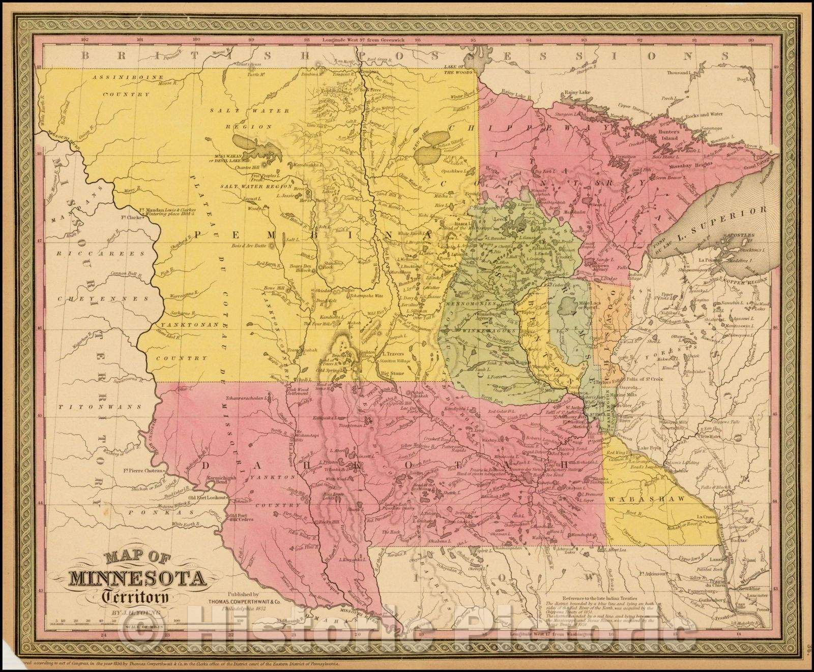 Historic Map - Map of Minnesota Territory, 1850, Thomas, Cowperthwait & Co. v3