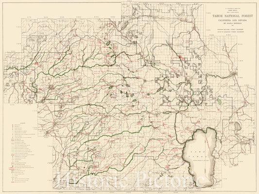 Historic Map - Tahoe National Forest, 1916, U.S. Department of Agriculture - Vintage Wall Art