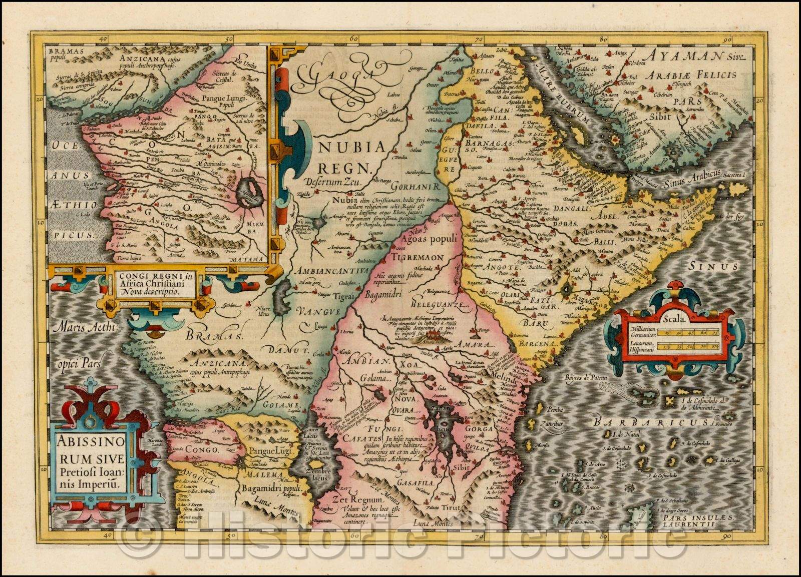 Historic Map - Abissinorum Sive Pretiosi Joan:is Imperiu, 1619, Jodocus Hondius - Vintage Wall Art